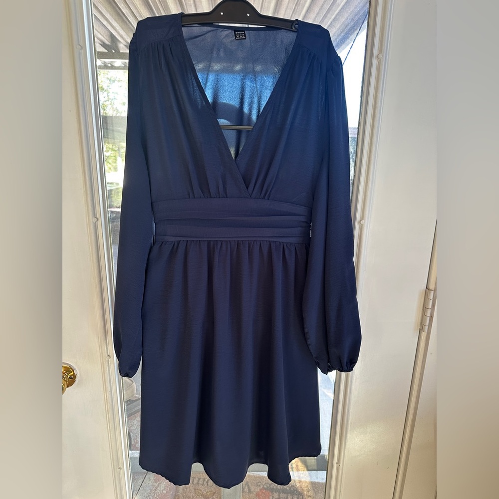 SHEIN Clasi Surplice Neck Lantern Sleeve Ruched Waist Dress Size XL